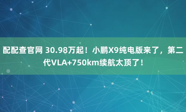 配配查官网 30.98万起!小鹏X9纯电版来了,第二代VLA+750km续航太顶了!