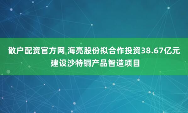 散户配资官方网 海亮股份拟合作投资38.67亿元 建设沙特铜产品智造项目